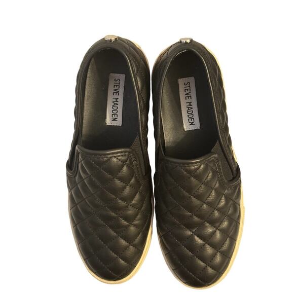 Steve Madden Black Quilted Sneakers Size 7 Slip On Fabric Shoes ECNTRCQT - Picture 4 of 10